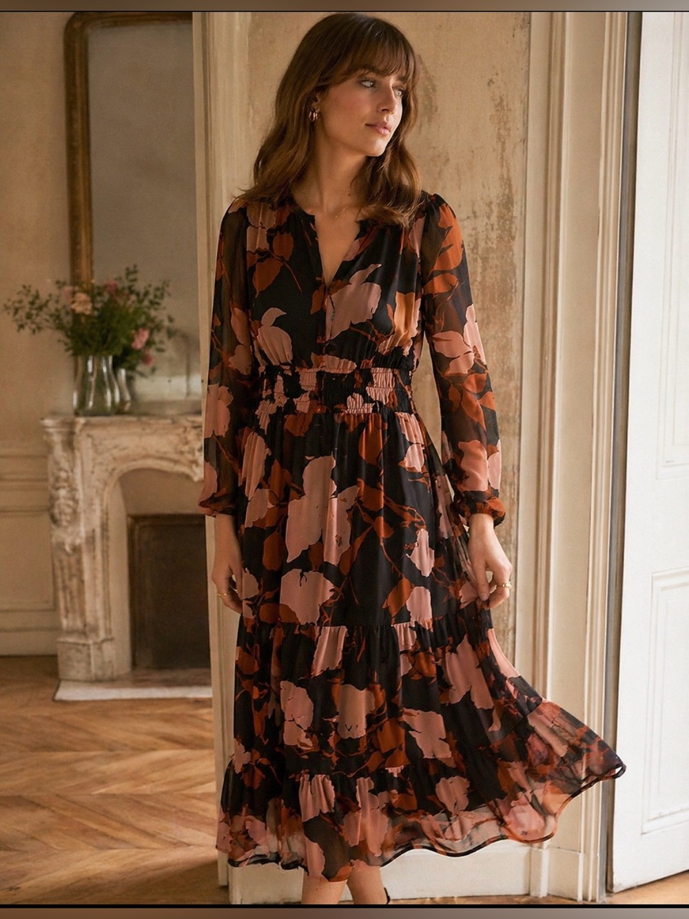 NWT Taylor Floral Smocked Waist Midi Dress size 2